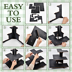 3段木製カウンタートップスナックディスプレイライザースタンド（小売用）  ブラック  30.5x30.5x23.1cm&nbsp;ODIS-WH0043-297B-1