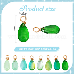 96個8色透明ガラスペンダント  ティアドロップ  明るい金色の銅線付き  ミックスカラー  18mm  穴：3~3.5mm  12個/カラー&nbsp;PALLOY-PH01853