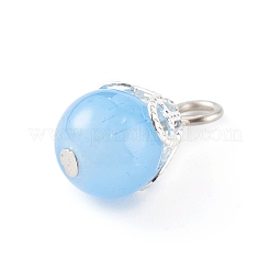 ガラスチャーム  真鍮パーツ  ラウンド  プラチナ  ミックスカラー  15x8.5mm  穴：3mm&nbsp;PALLOY-JF00675