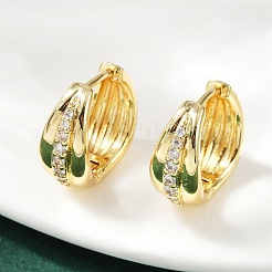 女性用真鍮マイクロパヴェキュービックジルコニアフープピアス  カドミウムフリー＆鉛フリー  18KGP本金メッキ  15.5x17.5x7.5mm&nbsp;EJEW-L299-06G