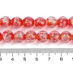 手作りの金箔ランプワークビーズ連売り  ラウンド  レッド  10mm  穴：1.8mm  約50個/連  186.61''（474センチメートル）&nbsp;LAMP-Q002-01G
