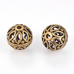 真鍮ビーズ  ニッケルフリー  中空  花の丸  ブラッシングアンティークブロンズ  12mm  穴：2.2mm&nbsp;KK-K176-22AB-01