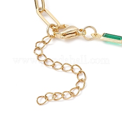 Brass Glass Rectangle Link Chain 304 Stainless Steel Paperclip Chain Necklaces&nbsp;NJEW-JN05537