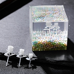 Diyクリスタルエポキシ樹脂材料充填  花バラ  ディスプレイ装飾用  透明ボックス付き  ホワイト  36x22x15mm&nbsp;LS-DIY-WH0152-84D-02