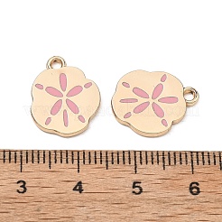 合金エナメルチャーム  花のチャーム  ラックめっき  ゴールドカラー  ピンク  16x13x1.2mm  穴：1.6mm&nbsp;ENAM-G235-08G-04