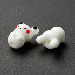 手作りランプワークビーズ  カエル  ホワイト  21~22.4x15.5~16x12.8mm  穴：2~3mm&nbsp;LAMP-I025-09B