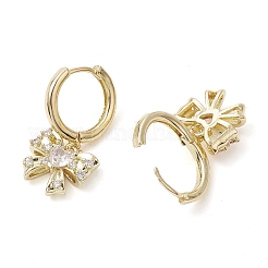 蝶結び真鍮ダングルフープピアス  クリアキュービックジルコニア  長持ちメッキ  鉛フリー＆カドミウムフリー  18KGP本金メッキ  24.5x12mm&nbsp;EJEW-M245-08G