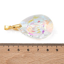 ABカラーメッキ透明ガラスペンダント  ティアドロップチャーム  金色の真鍮のピンチベイル付き  多面カット  クリアAB  47x26.5x11mm  穴：6.5x4.5mm&nbsp;PALLOY-JF05676
