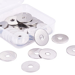 304ステンレススチールビーズ  ドーナツ/円盤  ステンレス鋼色  25x1.5mm  穴：6.5mm  50個/箱&nbsp;PH-STAS-G183-02P