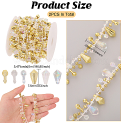 2ロール2色のプラスチックダイヤモンドビーズトリム  結婚式の装飾  ミックスカラー  1x1/4インチ（24x7.5mm）  約5.47ヤード（5m）/ロール  1ロール/色&nbsp;OCOR-CA0001-32