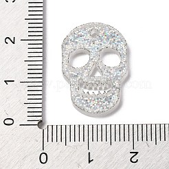 スカルの透明アクリルコネクタチャーム（スパンコール付き）  透明  21.5x15x2.5mm  穴：1.6mm&nbsp;OACR-B027-02A