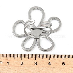 女性用304ステンレススチールオープンカフリング  ステンレス鋼色  花  36x37.5mm&nbsp;RJEW-U060-04A-P