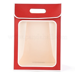 長方形の紙袋  紙袋をひっくり返します  ハンドルとプラスチック窓付き  レッド  35x25x15cm&nbsp;ABAG-I005-01B-02