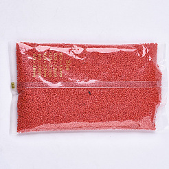 焼付塗装ガラスシードビーズ  機械刺繍に適合  ラウンド  レッドオレンジ  2.5x1.5mm  穴：1mm  約20000個/袋&nbsp;SEED-S042-05A-05