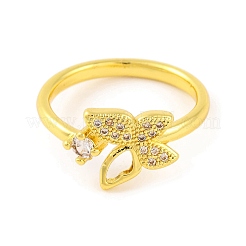 Butterfly Brass Micro Pave Clear Cubic Zirconia Open Cuff Rings for Women&nbsp;RJEW-U003-04G