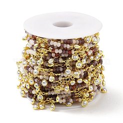 ハンドメイド ラウンド ガラス ビーズ チェーン  金メッキの真鍮チェーンとccbパールチャーム付き  長持ちメッキ  ハンダ付け  スプールで  インディアンレッド  25x3mm&nbsp;CHC-E023-20G-03