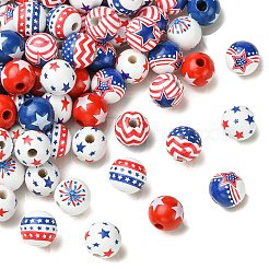 90Pcs 9 Styles Printed Wood European Beads&nbsp;WOOD-CJ0002-69