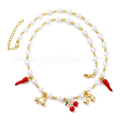 Brass Micro Pave Clear Cubic Zirconia Beaded Necklaces&nbsp;NJEW-Z059-04G-05