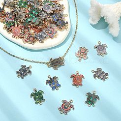 60 個 10 色プリント合金コネクタチャーム  ウミガメリンク  カドミウムフリー＆ニッケルフリー＆鉛フリー  ミックスカラー  23~24x17.5~18x1.5~1.6mm  穴：1.6~1.8mm  6個/カラー&nbsp;ENAM-CJ0005-63