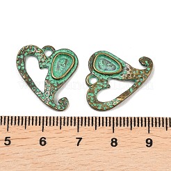 合金のチベット風チャーム  アンティークブロンズ＆グリーングリーン  ハート  18.5x18x2.5mm  穴：2mm&nbsp;FIND-I073-01C