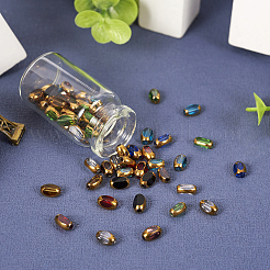 80個8色電気メッキガラスビーズ連売り  エッジゴールドメッキ  オーバル  ミックスカラー  7x4.5x4mm  穴：0.8mm  10個/カラー&nbsp;EGLA-TA0001-21