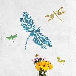 大きなプラスチック製の再利用可能な描画絵画ステンシル テンプレート  スクラップブック、布地、タイル、床、家具、木材の塗装用  正方形  トンボ模様  300x300mm&nbsp;DIY-WH0172-771