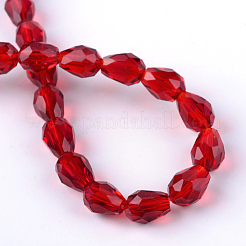 クリアガラスビーズ連売り  多面カットティアドロップ  レッド  8x6mm  穴：1mm  約65個/連  17.99インチ（45.7cm）&nbsp;GLAA-R024-6x8mm-03
