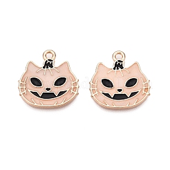 ハロウィーンテーマラックメッキ蓄光合金エナメルペンダント  暗闇で光る  猫のチャーム  ゴールドカラー  20x19.5x1mm  穴：1.8mm&nbsp;ENAM-N056-239G