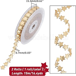 星型トリム  ポリエステルレースリボン  クリスマスの装飾のための  金銀  15.5mm  約15m /ロール  2色  1ロール/カラー  2roll /セット&nbsp;OCOR-NB0001-19