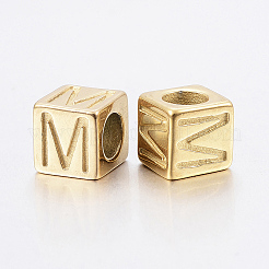 304 Stainless Steel Large Hole Letter European Beads&nbsp;STAS-H428-01G-M