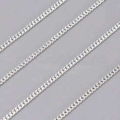 真鍮のカーブチェーン  ダイヤモンドカットカーブチェーン  ハンダ付け  スプールで  ニッケルフリー  銀  2x1.4x0.3mm  約82.02フィート（25m）/ロール&nbsp;CHC-S009-003S-NF