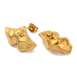 リーフイオンプレーティング（IP）304ステンレススチールスタッドピアス  18KGP本金メッキ  13.5x21mm&nbsp;EJEW-H013-32G