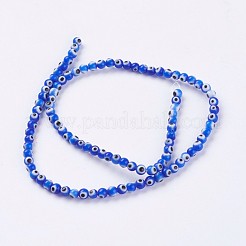 手作りナザールボンジュウランプワークビーズ連売り  ラウンド  ブルー  4mm  穴：1mm  約98個/連  14.3インチ（36.5cm）&nbsp;LAMP-J089-B02