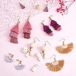 DIY レイヤード タッセル ドロップ イヤリング メイキング キット  ナイロン＆ポリエステル＆プロイコットンのタッセルペンダントを含む  ウッドビーズ  アイアン製ピアスフック  真鍮のスタッド イヤリングのパーツとリンキング リング  ミックスカラー  95個/箱&nbsp;DIY-SZ0009-86
