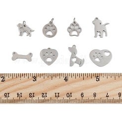 24個 8スタイル 304/201 ステンレススチールペンダント  犬と足のプリント  ステンレス鋼色  11~18x7.2~18.5x0.9~1mm  穴：1.5~3mm&nbsp;STAS-FS0002-04
