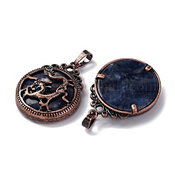 天然石ソーダライトペンダント  フラットラウンドい真鍮のチャーム  鉛フリー＆カドミウムフリー  34.5x27x8mm  穴：6.5x5mm&nbsp;G-A241-02R-02