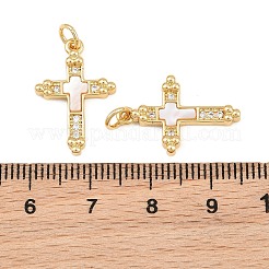 真鍮マイクロパヴェクリアキュービックジルコニアペンダント  シェルと  16KGP本金メッキ  クロスチャーム  21x14x3mm  穴：3mm&nbsp;CU-CBA9482-05G-02