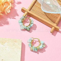 天然アマゾナイトチップ編み込みフープピアス  女性用304ステンレススチールワイヤーラップジュエリー  25~27x28~33x7~9mm  ピン：0.6mm&nbsp;EJEW-JE04940-16