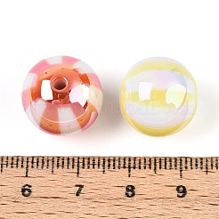 UVメッキ不透明アクリルビーズ  虹色の  ストライプラウンド  ミックスカラー  12x11~11.6mm  穴：2.5mm&nbsp;OACR-T028-12mm-65