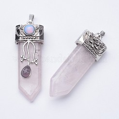 天然のバラのクォーツ大きな尖ったペンダント  真鍮のパーツと  57~61x15~20x10~14mm  穴：4x7mm&nbsp;X-G-F340-05E