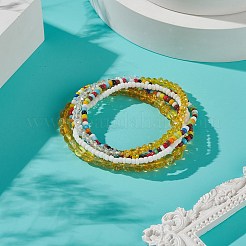 ファセット ガラスとジェムストーン ストレッチ ビーズ ブレスレット セット  女性のためのボヘミアシードビーズのブレスレット  内径：2-1/8~2-3/8インチ（5.3~6cm）  5個/セット&nbsp;BJEW-TA00202