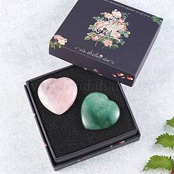 2Pcs 2 Style Heart Natural Mixed Gemstone Massage&nbsp;G-SZ0001-76B