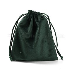 ベルベットのジュエリー用巾着収納ポーチ  長方形  濃い緑  13.7x11.6x0.4cm&nbsp;ABAG-P013-02C-05