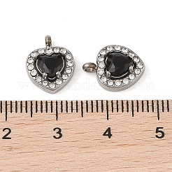 304ステンレススチールキュービックジルコニアペンダント  ラインストーン付き  ハートチャーム  ブラック  12.5x10x3.5mm  穴：1.8mm&nbsp;STAS-A076-02P-04