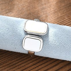 女性用長方形 304 ステンレススチール ホワイトシェル カフリング  ステンレス鋼色  usサイズ7 1/4(17.5mm)&nbsp;RJEW-G346-04P-02
