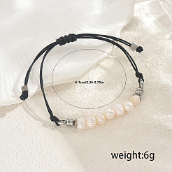 Bohemian Natural Cultured Pearl Rice Braided Bead Bracelets with 201 Stainless Steel Beads&nbsp;NX1549-1