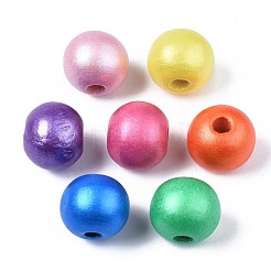 Painted Natural Wood European Beads&nbsp;WOOD-XCP0001-93