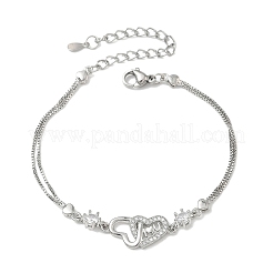 Brass Crystal Rhinestone Couple Heart Link Bracelets for Women&nbsp;KK-CBA7878-02G
