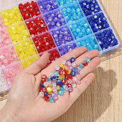 1750個7色透明アクリルビーズ  水平穴  白い文字でフラットラウンド  ミックスカラー  7x4mm  穴：1.5mm  250個/カラー&nbsp;TACR-YW0002-47