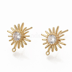 Brass Clear Cubic Zirconia Stud Earring Findings&nbsp;ZIRC-Q021-073G-NF